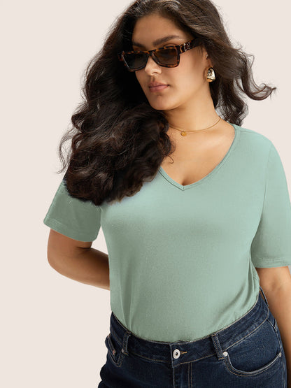 Cotton V Neck Plain Basic T-shirt