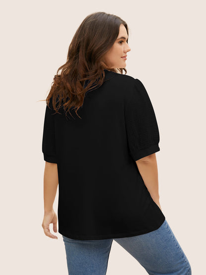 Plain Textured Patchwork Lantern Sleeve T-shirt