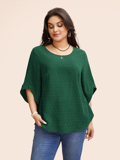 Textured Round Neck Bell Sleeve Blouse