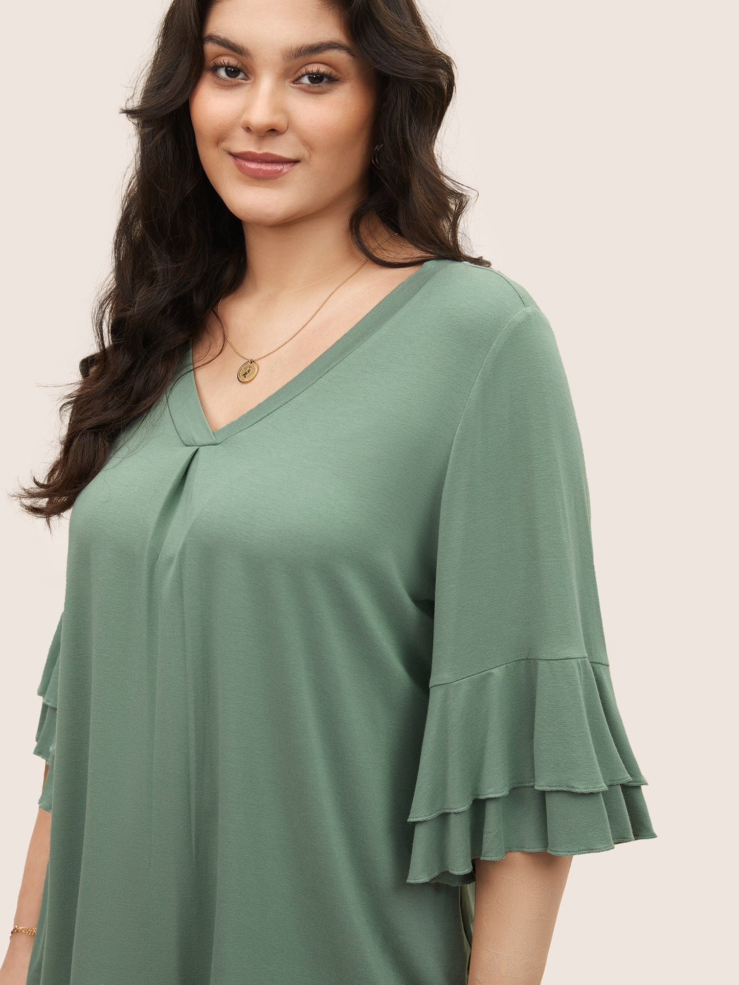 Supersoft Essentials Ruffle Layered Sleeve Pleated T-shirt