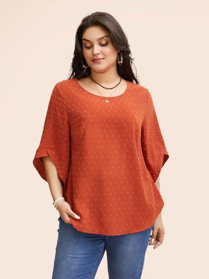 Textured Round Neck Bell Sleeve Blouse