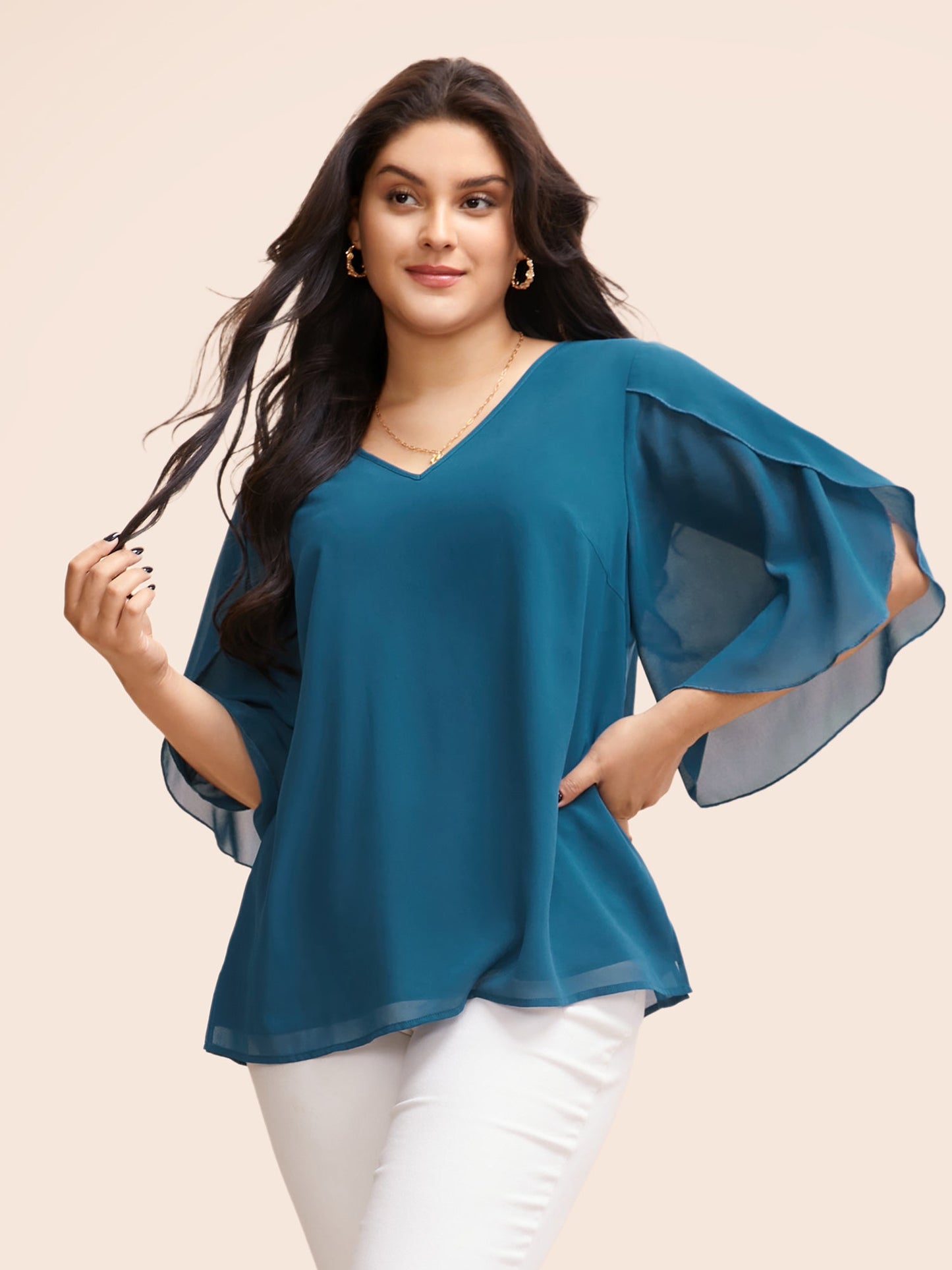 Chiffon Gathered Petal Sleeve Blouse