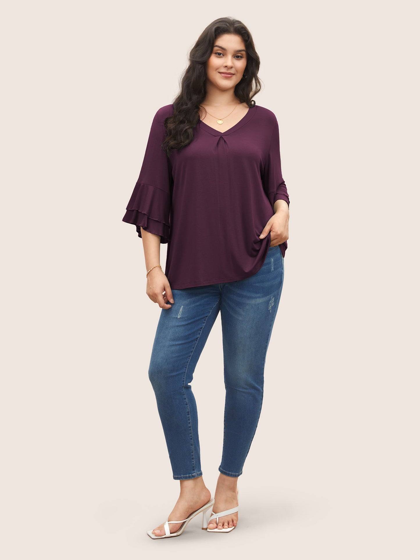 Supersoft Essentials Ruffle Layered Sleeve Pleated T-shirt