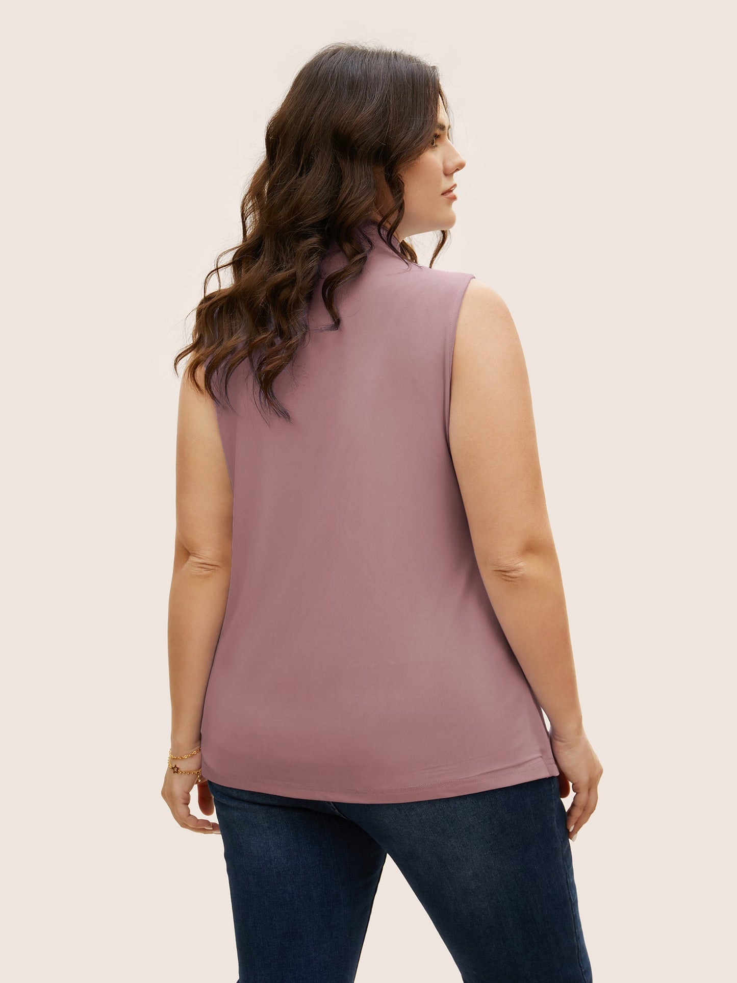 Overlap Collar Solid Pleated Tank Top