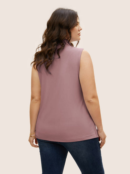 Overlap Collar Solid Pleated Tank Top