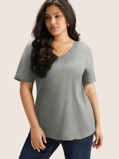 Cotton V Neck Plain Basic T-shirt