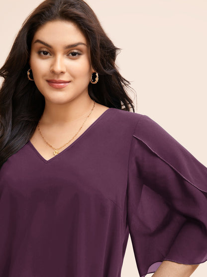 Chiffon Gathered Petal Sleeve Blouse