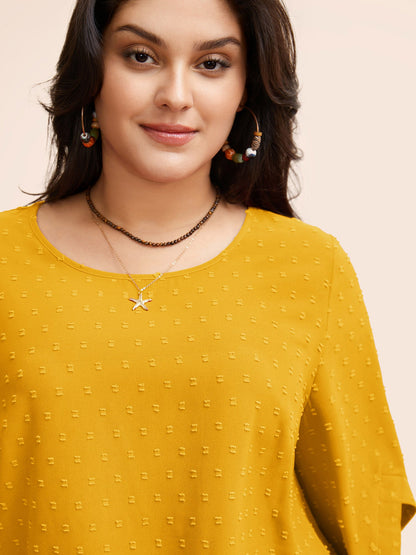 Textured Round Neck Bell Sleeve Blouse