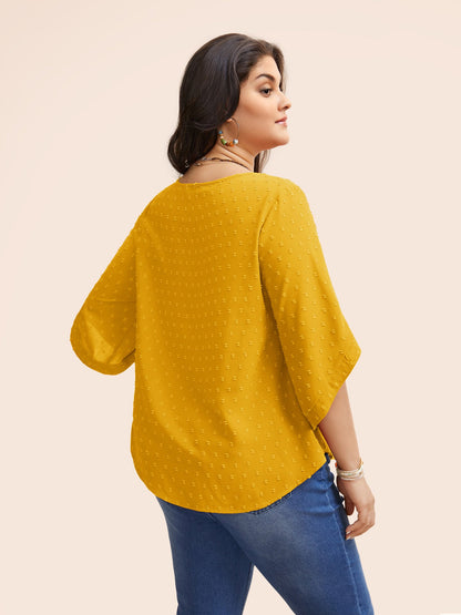 Textured Round Neck Bell Sleeve Blouse