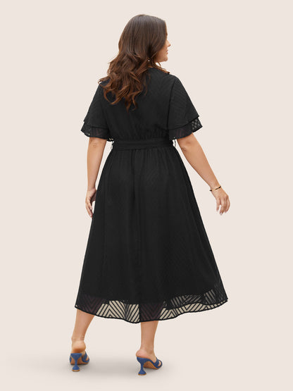 Texture Tiered Ruffle Sleeve See Through Dress