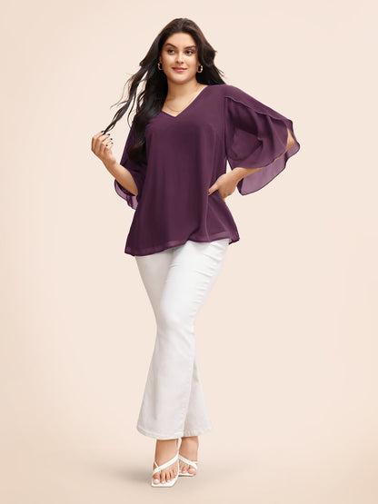 Chiffon Gathered Petal Sleeve Blouse