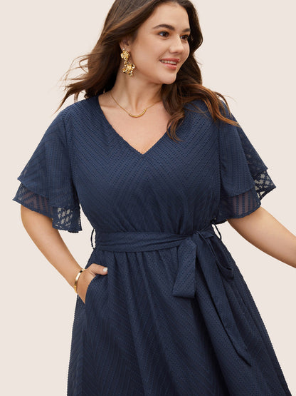 Texture Tiered Ruffle Sleeve See Through Dress