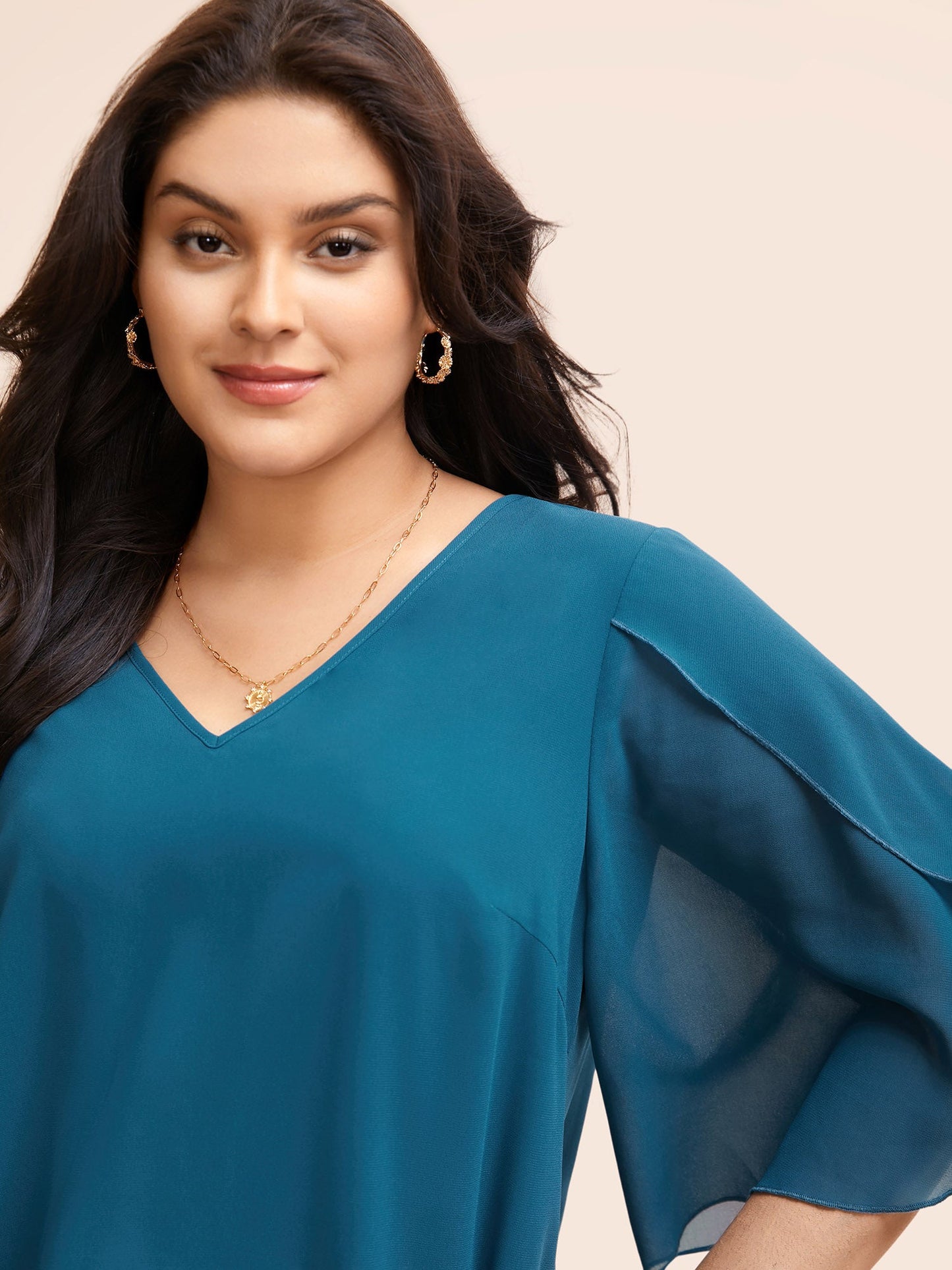 Chiffon Gathered Petal Sleeve Blouse