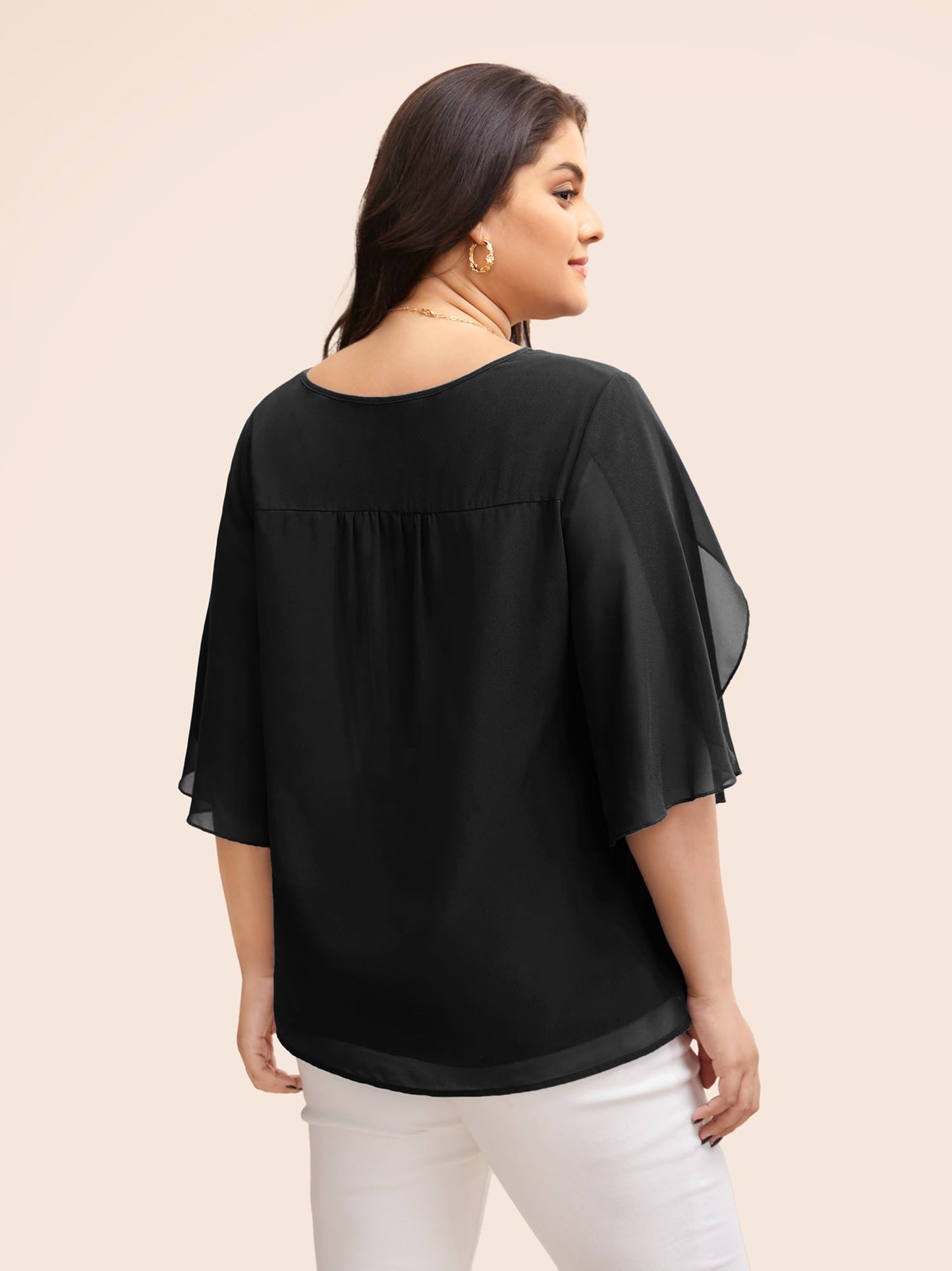 Chiffon Gathered Petal Sleeve Blouse