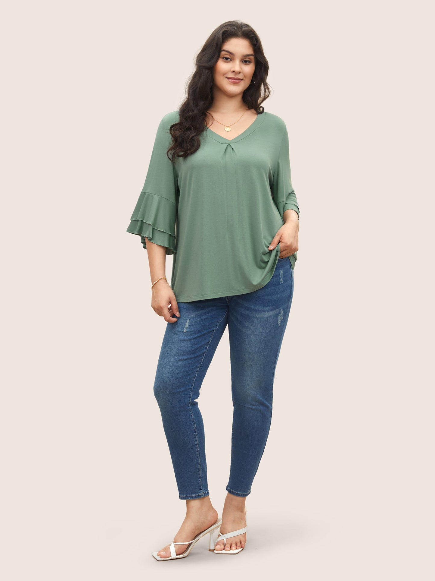 Supersoft Essentials Ruffle Layered Sleeve Pleated T-shirt