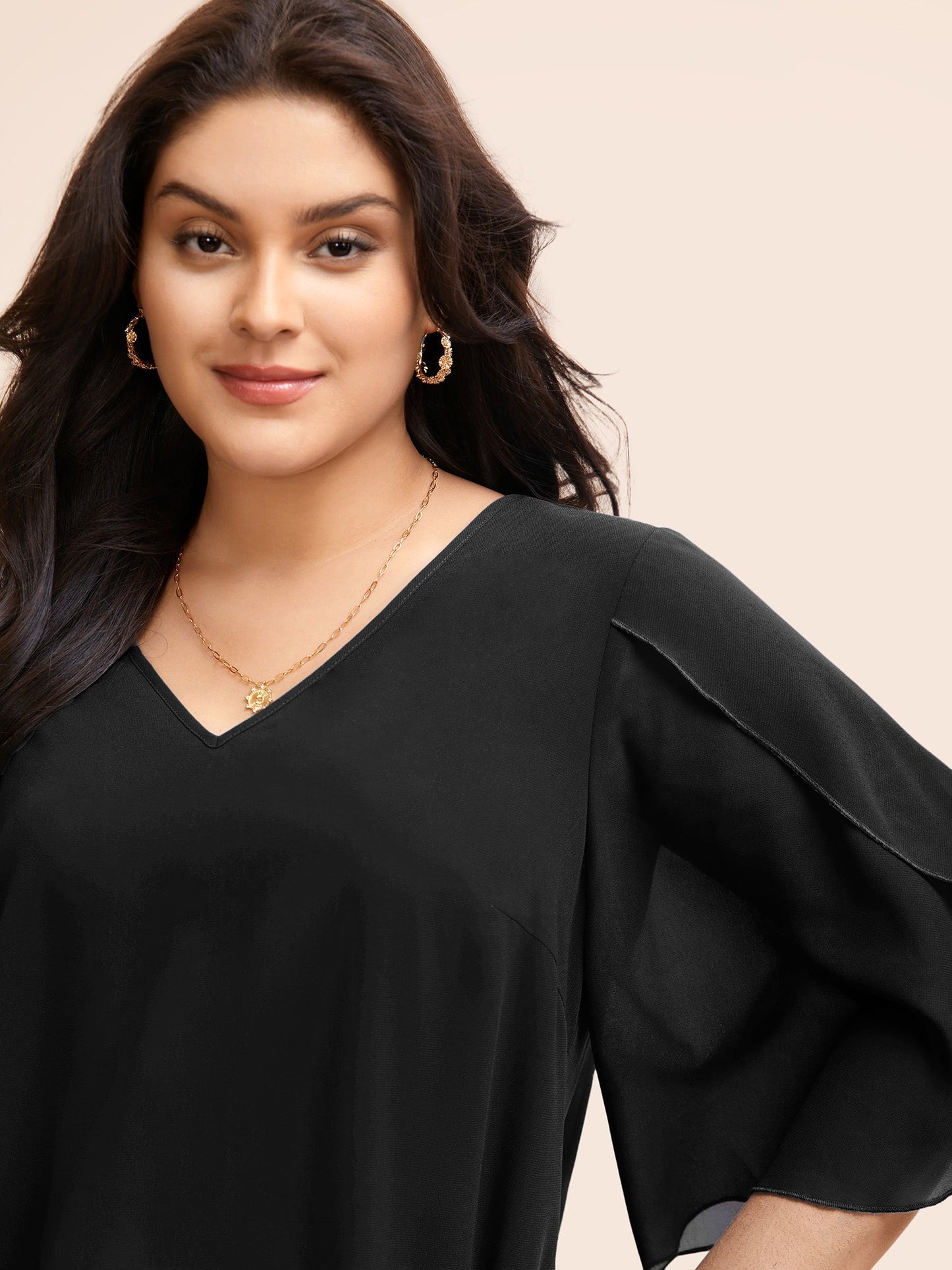 Chiffon Gathered Petal Sleeve Blouse