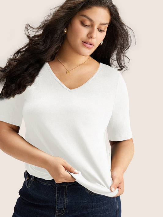 Cotton V Neck Plain Basic T-shirt