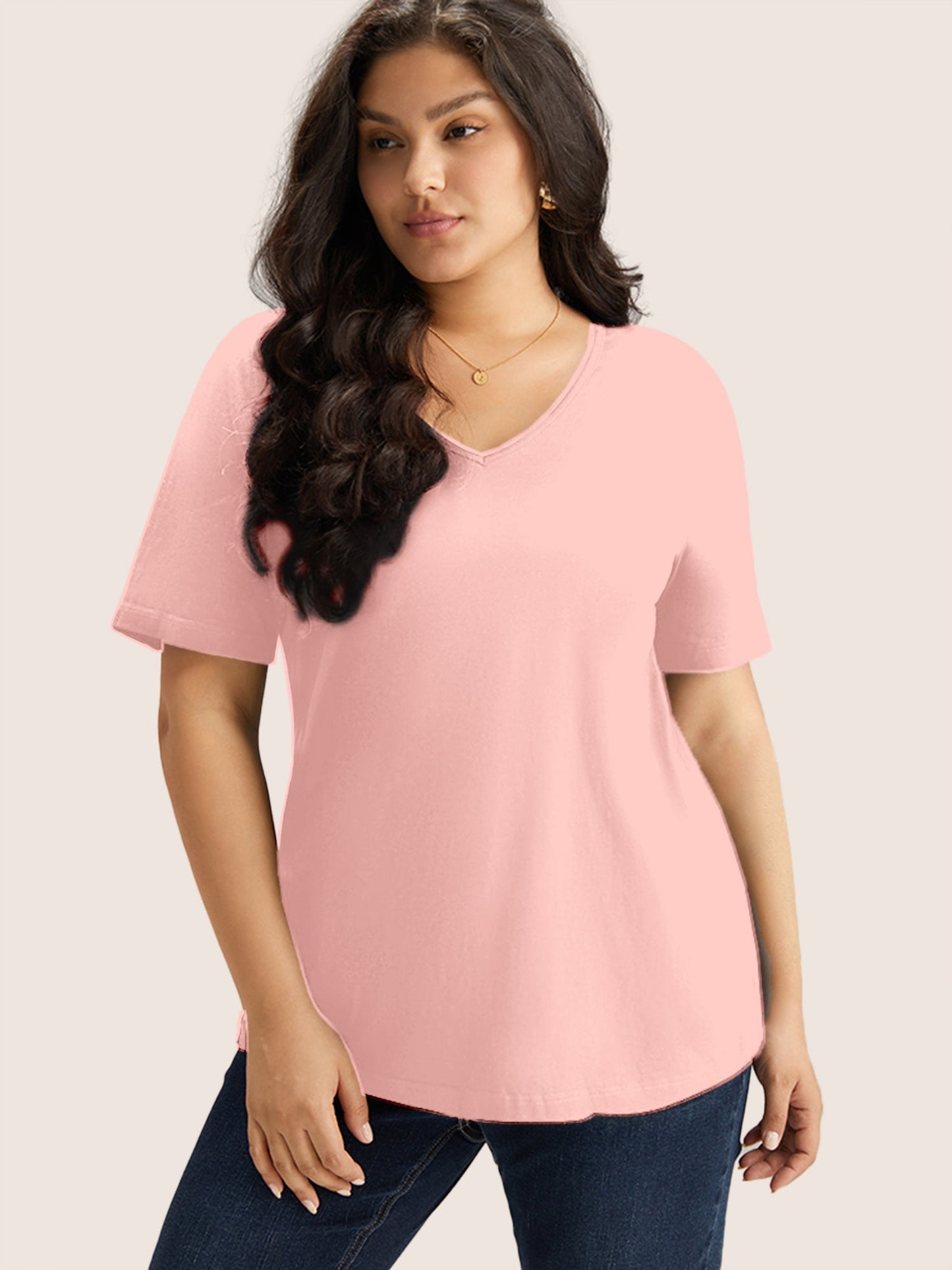 Cotton V Neck Plain Basic T-shirt