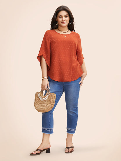 Textured Round Neck Bell Sleeve Blouse