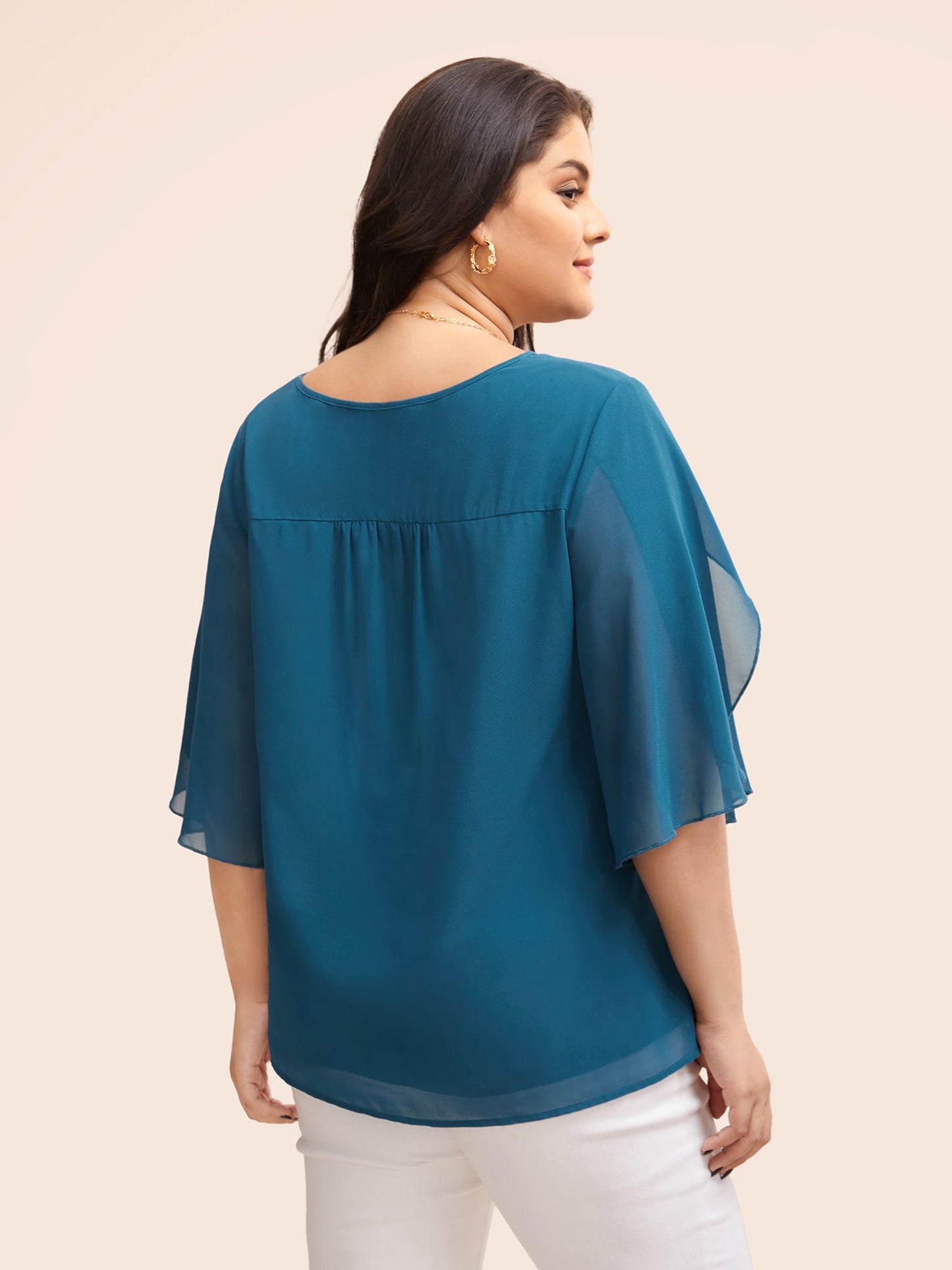 Chiffon Gathered Petal Sleeve Blouse