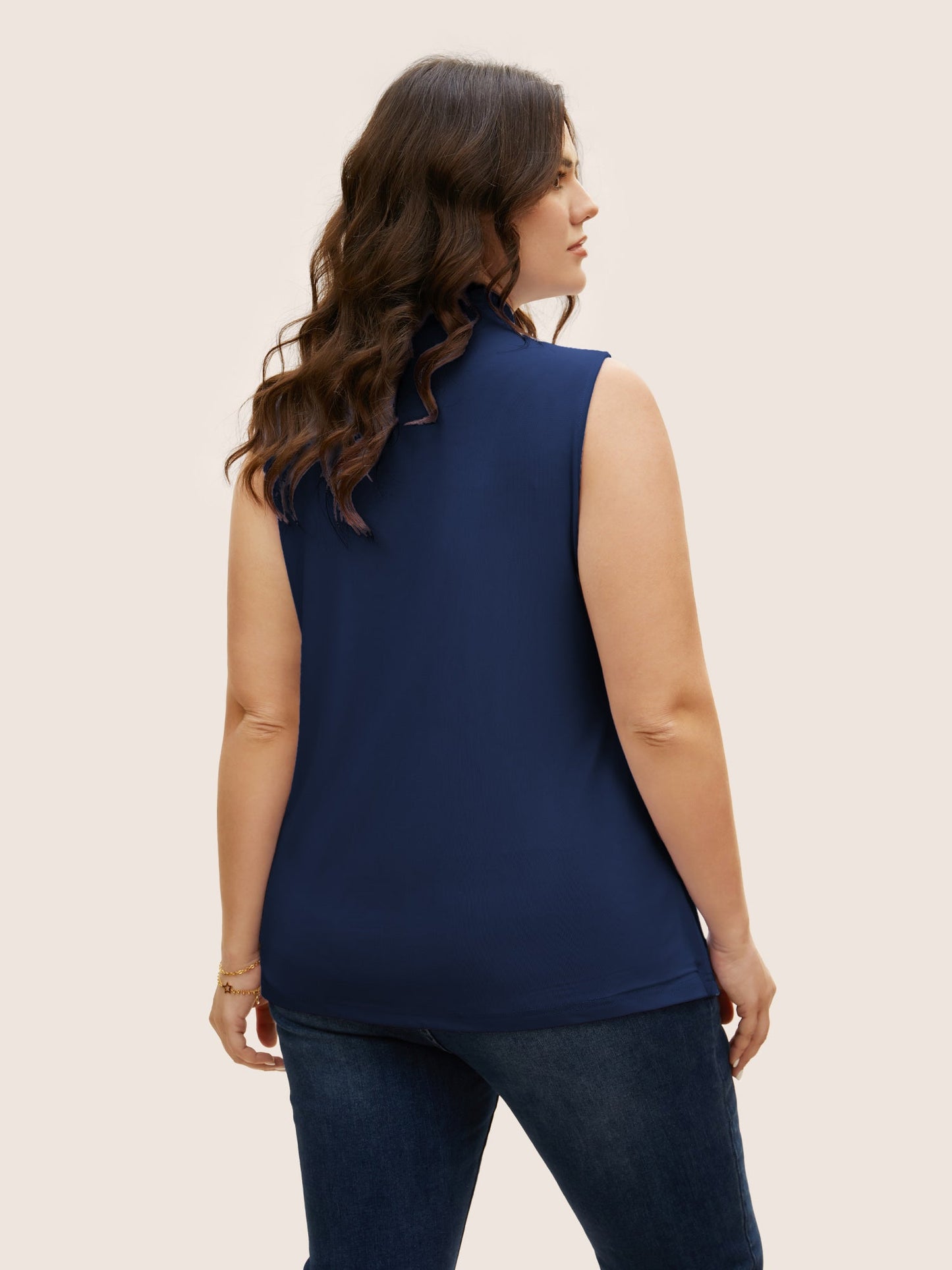 Overlap Collar Solid Pleated Tank Top