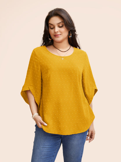 Textured Round Neck Bell Sleeve Blouse