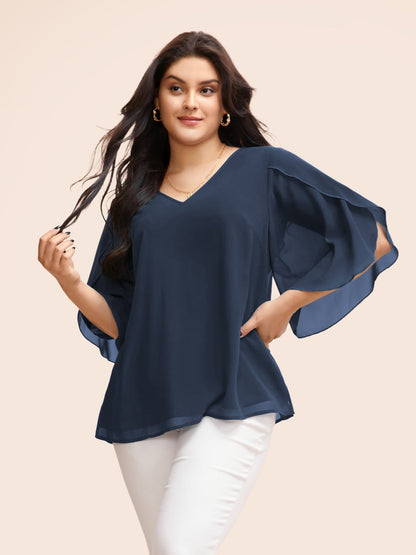 Chiffon Gathered Petal Sleeve Blouse