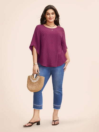 Textured Round Neck Bell Sleeve Blouse