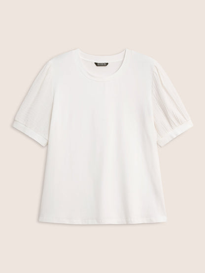 Plain Textured Patchwork Lantern Sleeve T-shirt