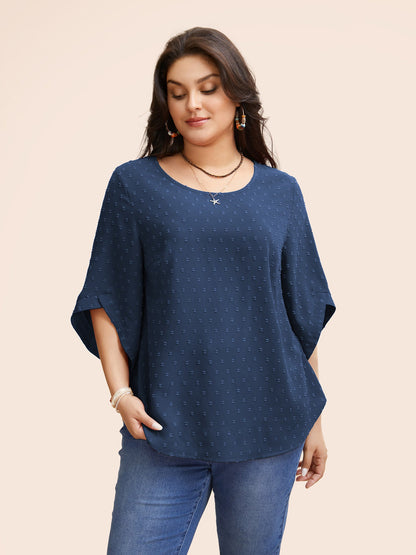 Textured Round Neck Bell Sleeve Blouse