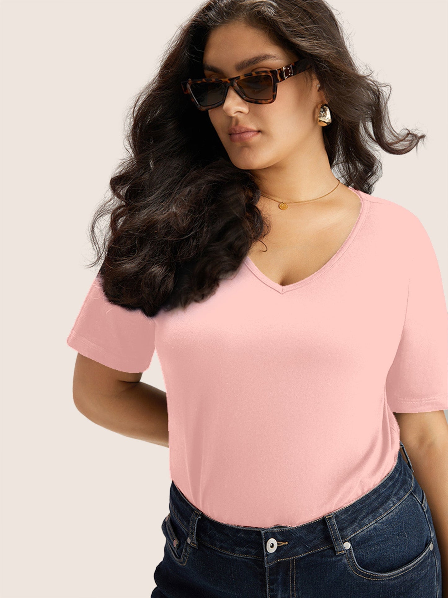 Cotton V Neck Plain Basic T-shirt