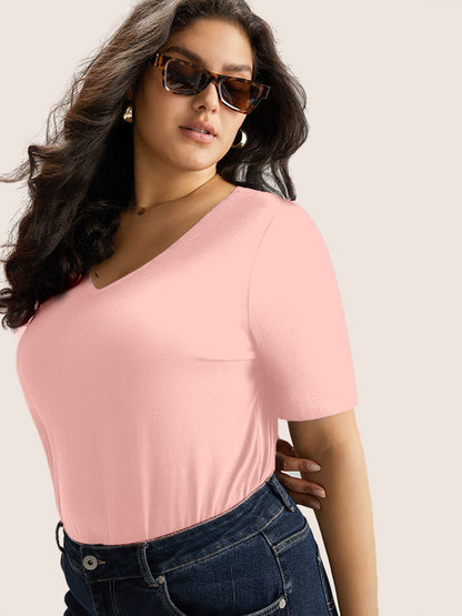 Cotton V Neck Plain Basic T-shirt