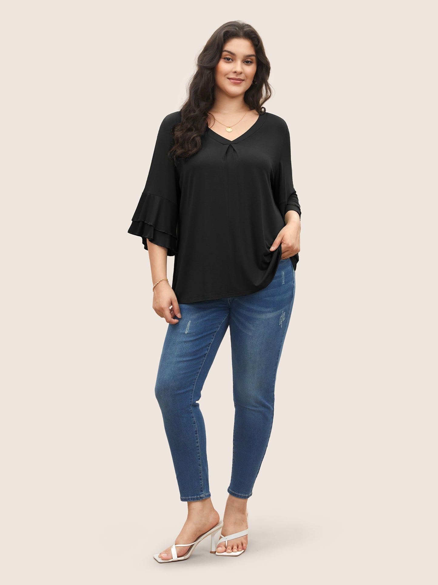 Supersoft Essentials Ruffle Layered Sleeve Pleated T-shirt