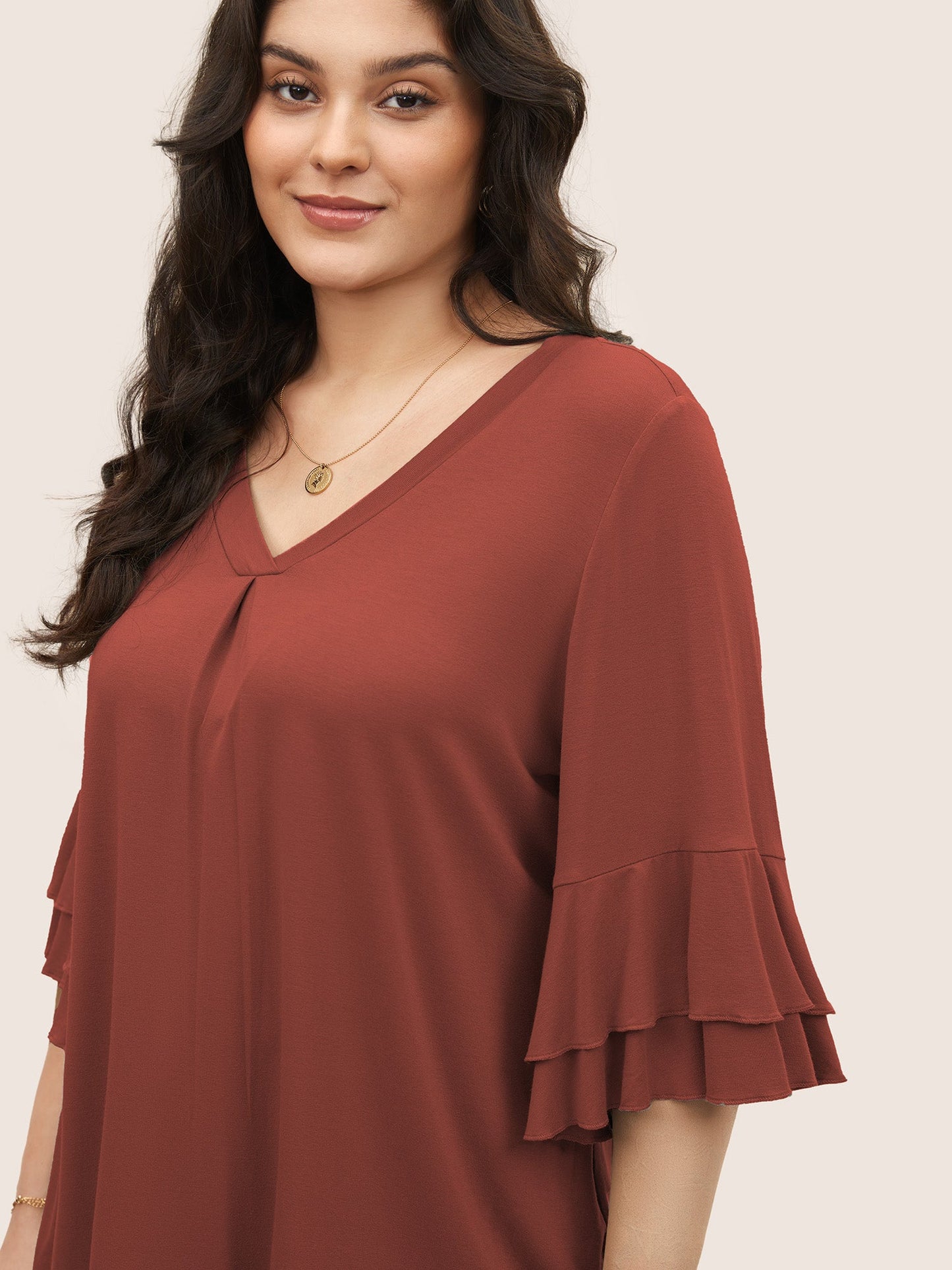 Supersoft Essentials Ruffle Layered Sleeve Pleated T-shirt