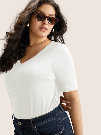 Cotton V Neck Plain Basic T-shirt