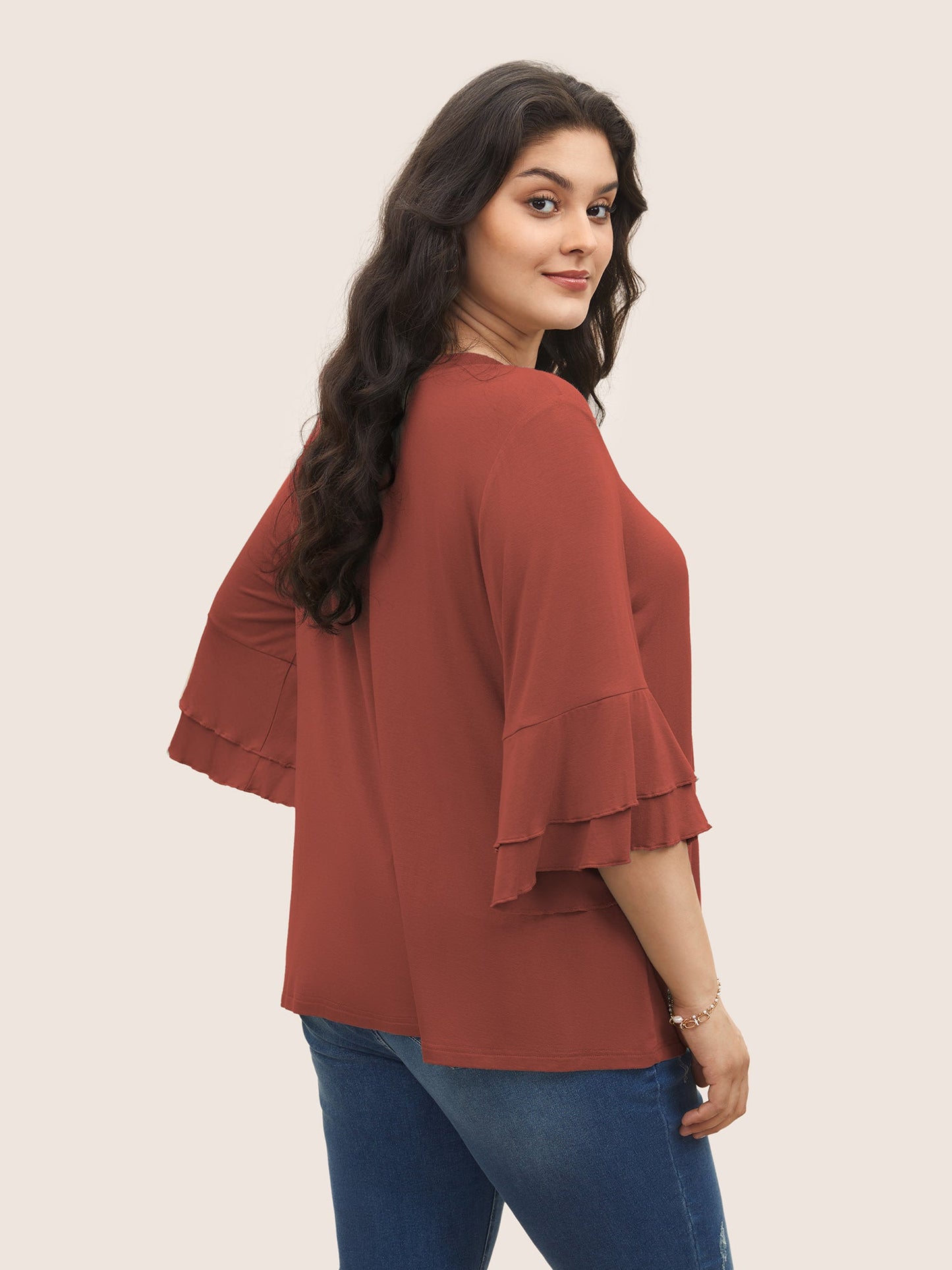 Supersoft Essentials Ruffle Layered Sleeve Pleated T-shirt