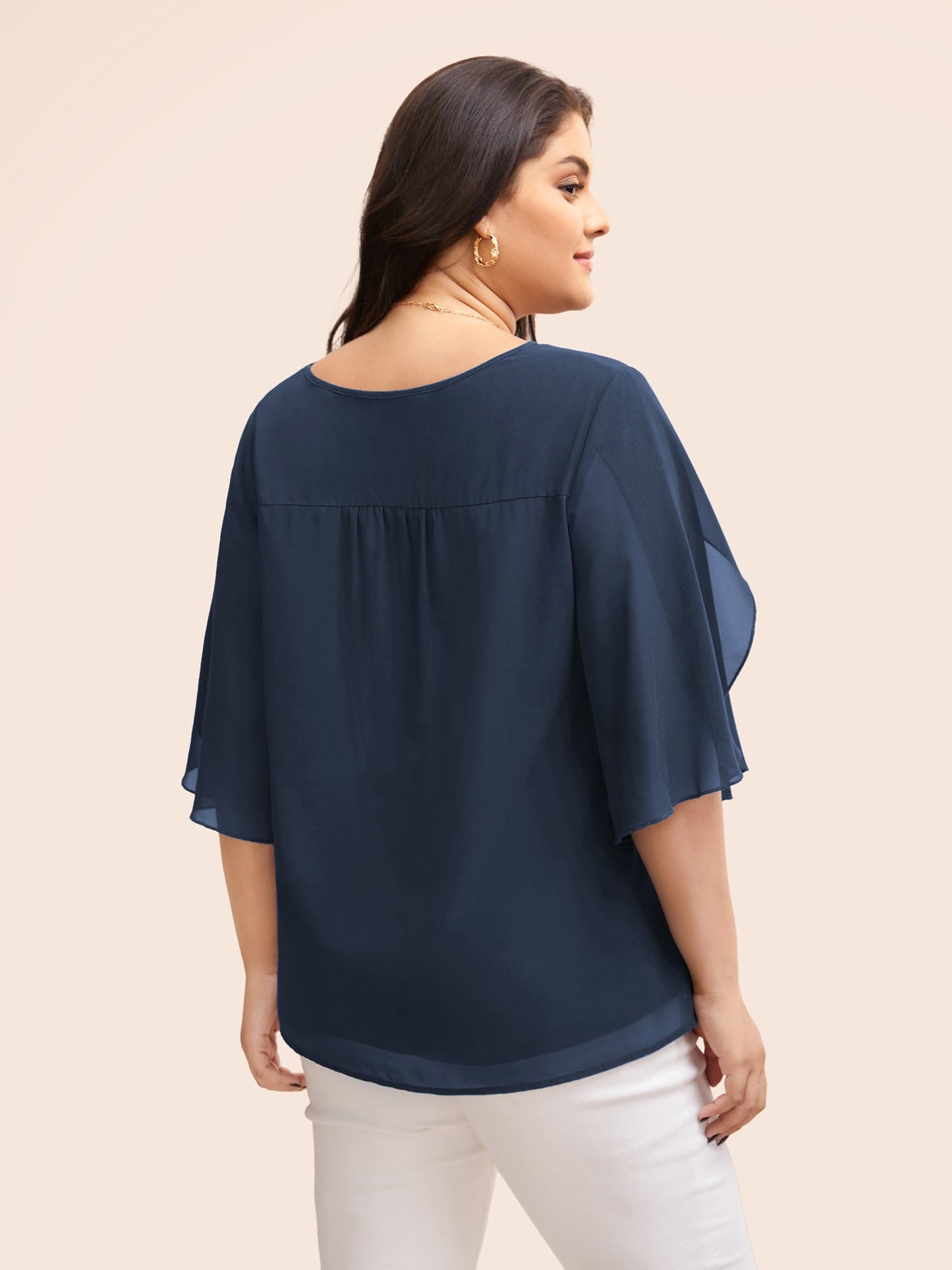 Chiffon Gathered Petal Sleeve Blouse