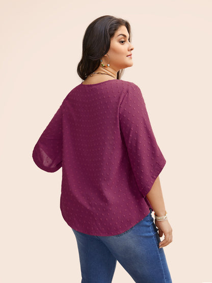 Textured Round Neck Bell Sleeve Blouse