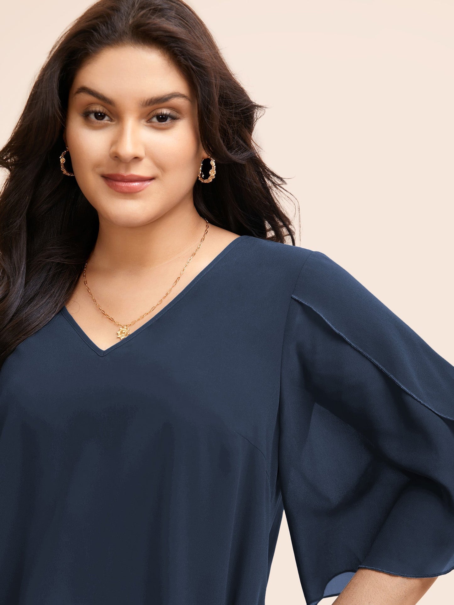 Chiffon Gathered Petal Sleeve Blouse