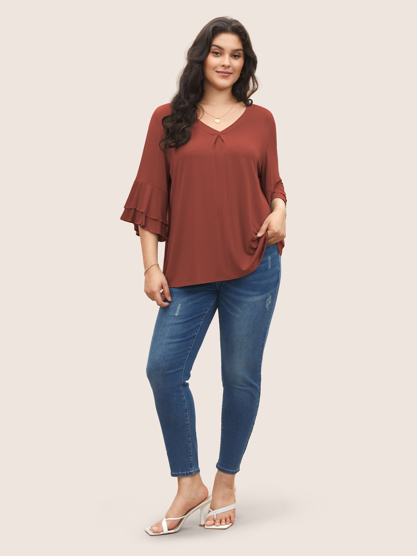 Supersoft Essentials Ruffle Layered Sleeve Pleated T-shirt