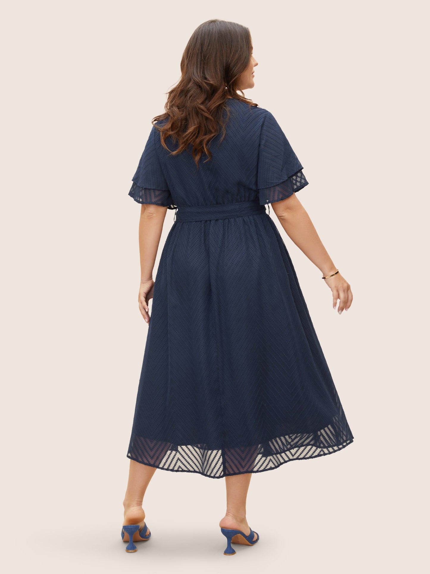 Texture Tiered Ruffle Sleeve See Through Dress