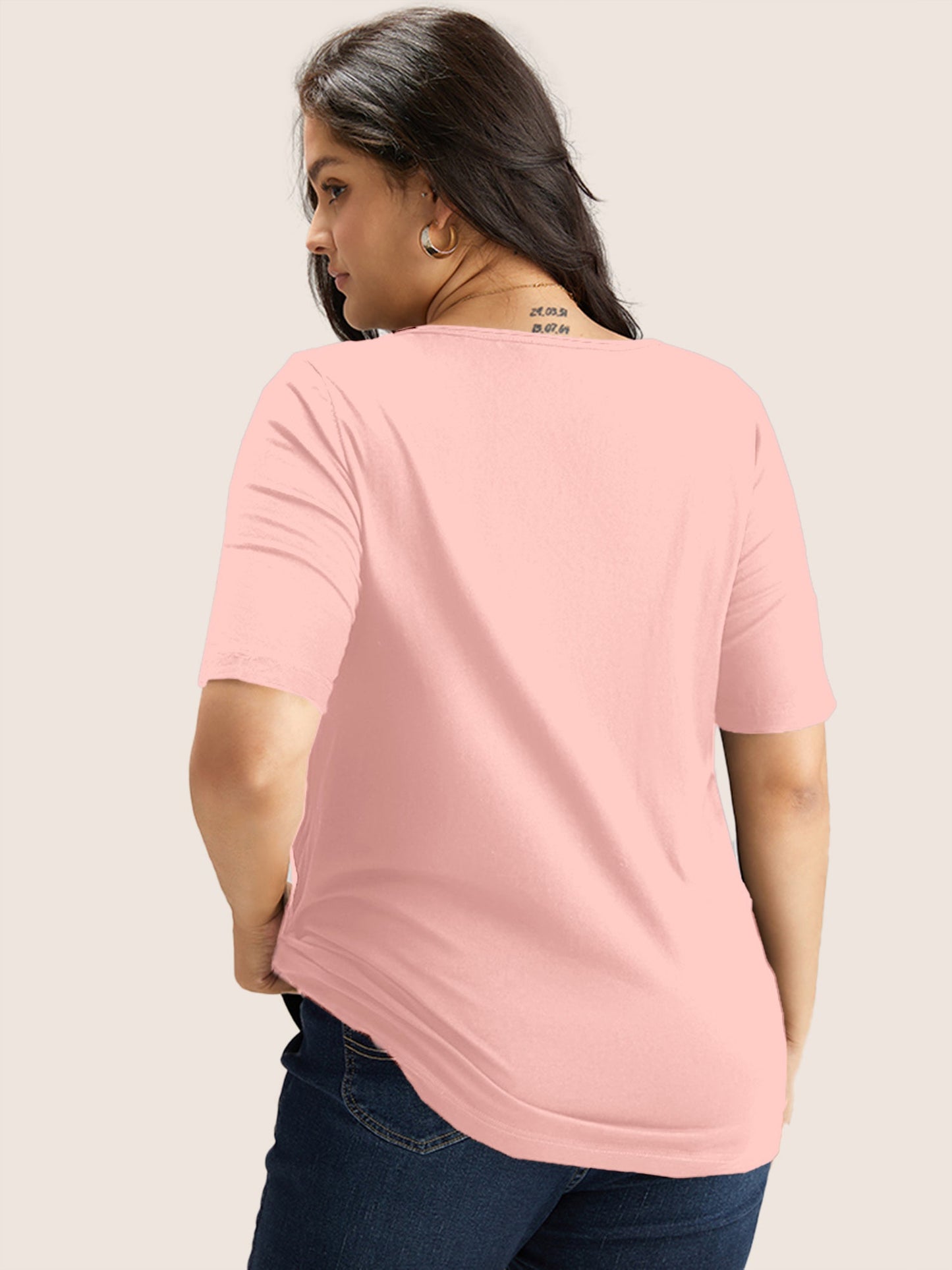 Cotton V Neck Plain Basic T-shirt