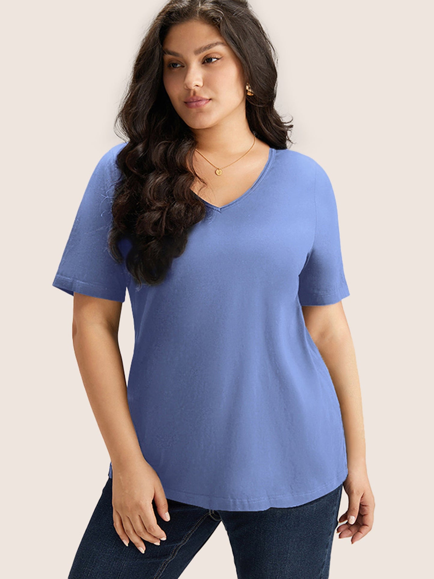 Cotton V Neck Plain Basic T-shirt