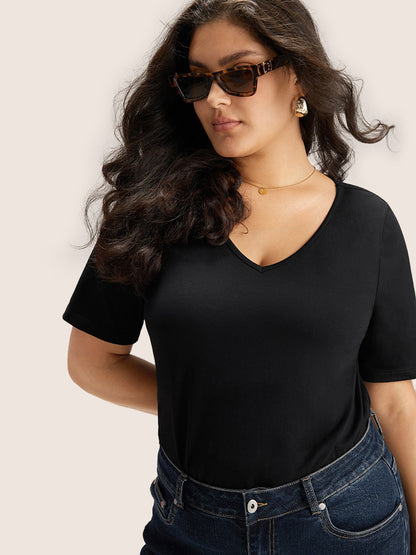 Cotton V Neck Plain Basic T-shirt