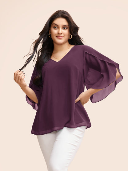 Chiffon Gathered Petal Sleeve Blouse