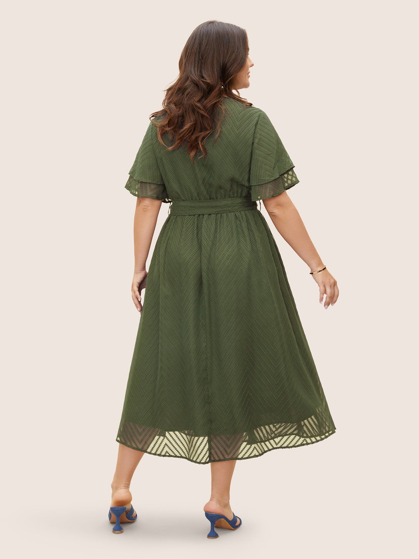 Texture Tiered Ruffle Sleeve See Through Dress