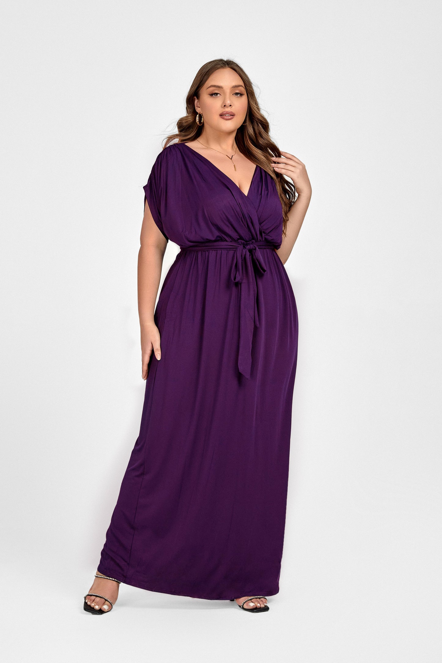 Plus Dolman Sleeve Wrap Maxi Party Dress