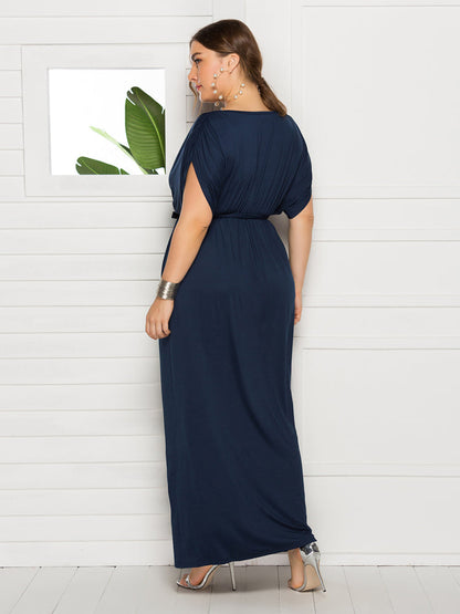 Plus Dolman Sleeve Wrap Maxi Party Dress