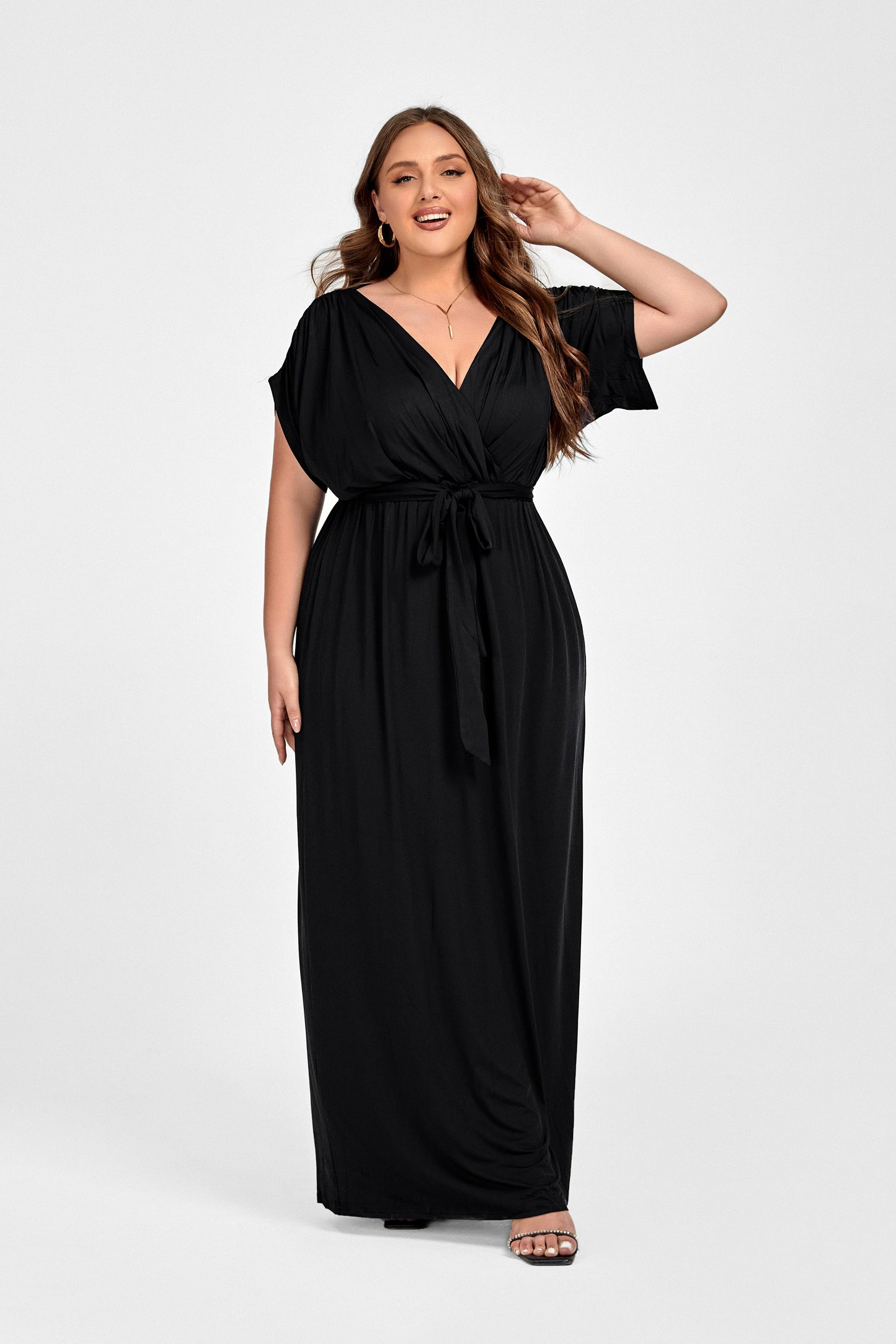 Plus Dolman Sleeve Wrap Maxi Party Dress