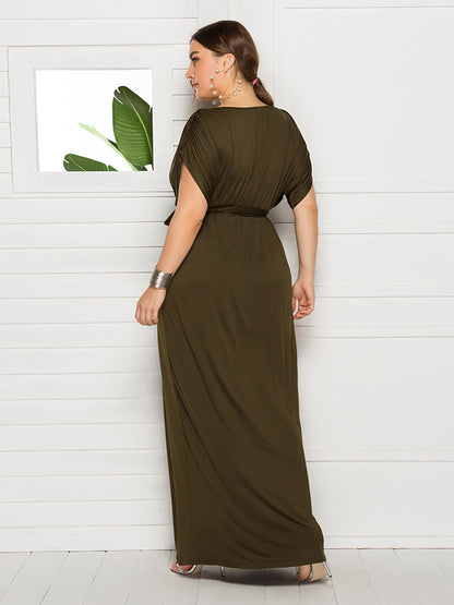 Plus Dolman Sleeve Wrap Maxi Party Dress